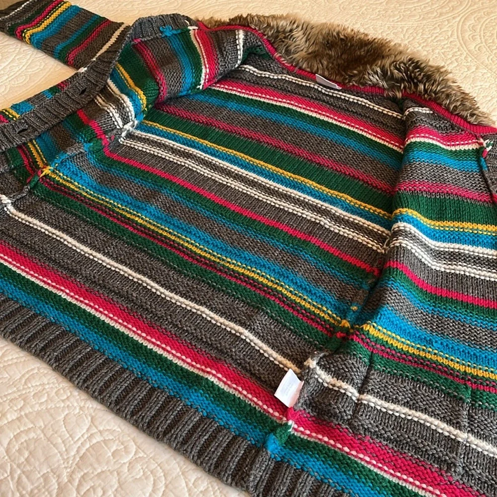 Hanna Andersson Wool Blend Cardigan‎ Sweater Girls 10/ 140 Multi Stripe Rainbow